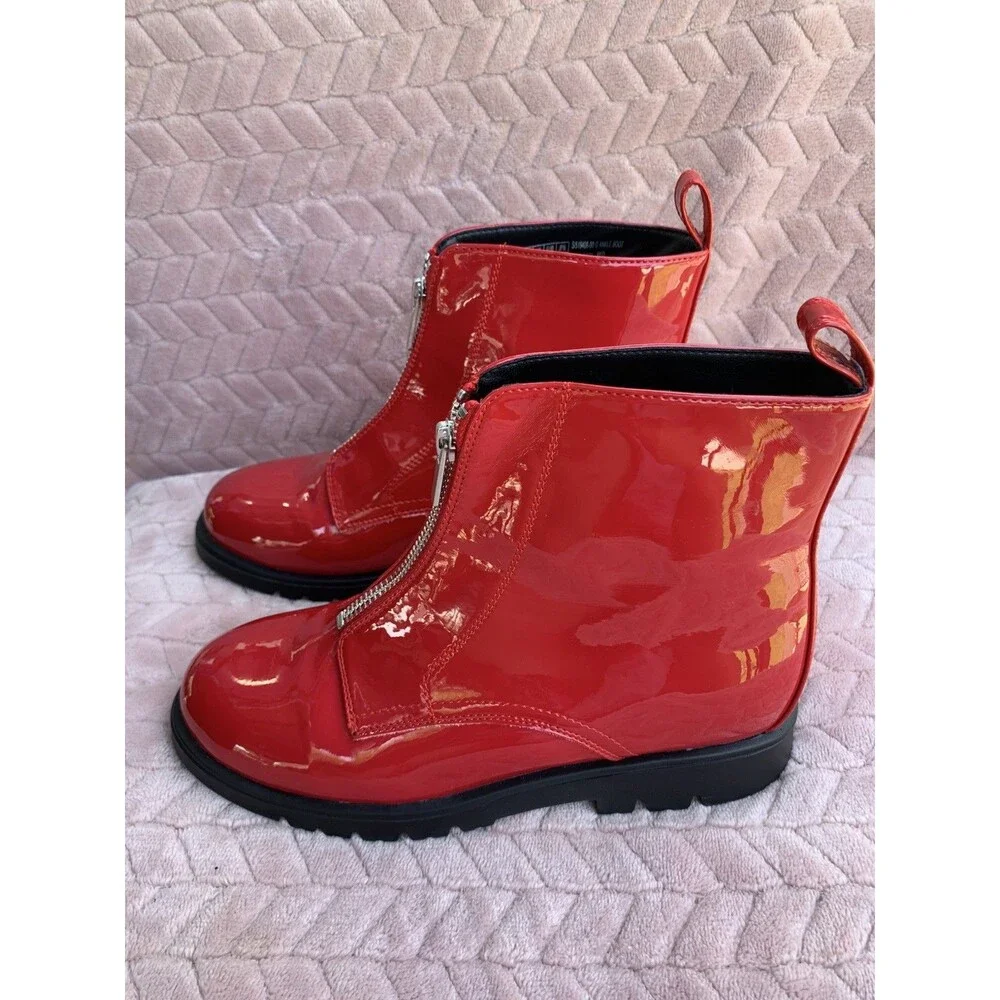 Girls GAP Kids Shiny Red Ankle Boots Sz 4 Youth. New
